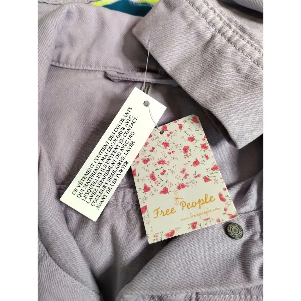Free People Jean Jacket Womens Lilac Purple Customized Button Front Crop L - Picture 8 of 10